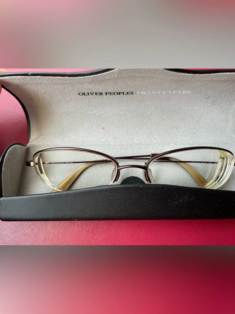 Oliver Peoples Gold Frame Prescription Glasses with Amber Temples &Dark Clip-On